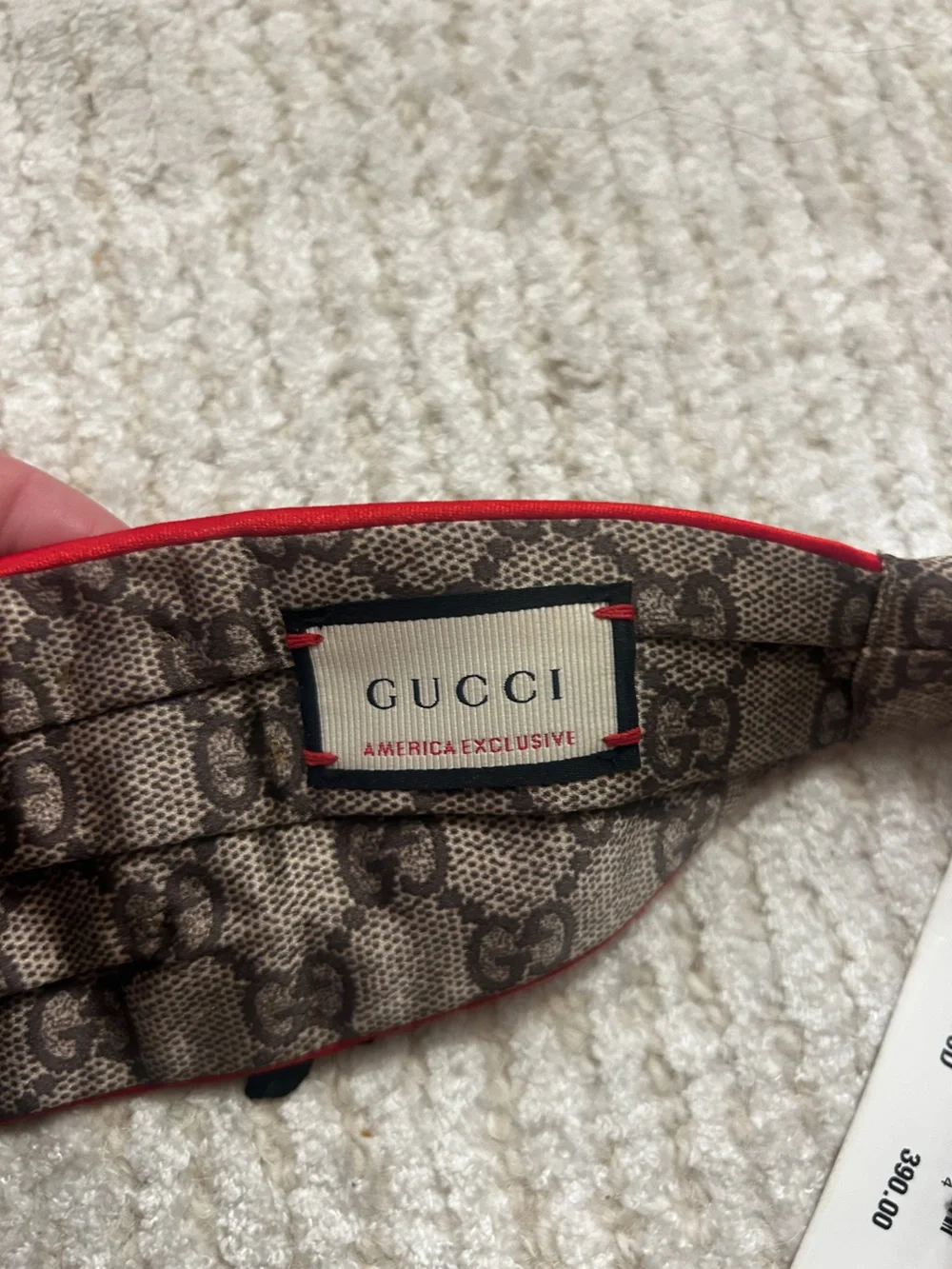 Gucci Brown Monogram Headband with Red Rose Embroidery